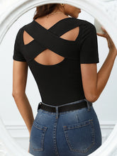 Frenchy Solid Criss Cross Cut Out Back Tee